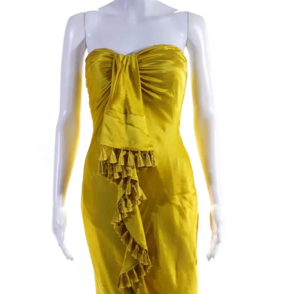 Cinq A Sept Womens Silk Sweetheart Neck Tassle Detail Dress Yellow Size 2